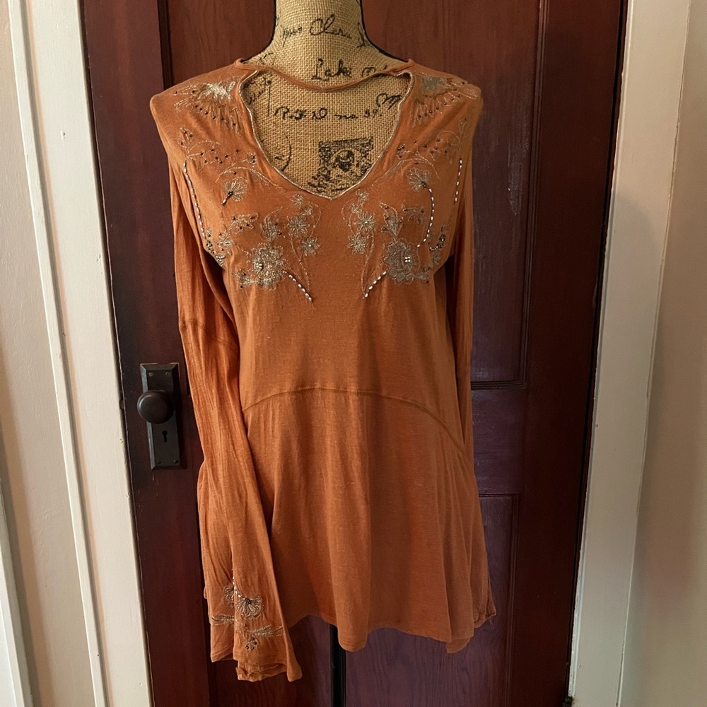 FreePeople embroidered/sequin top